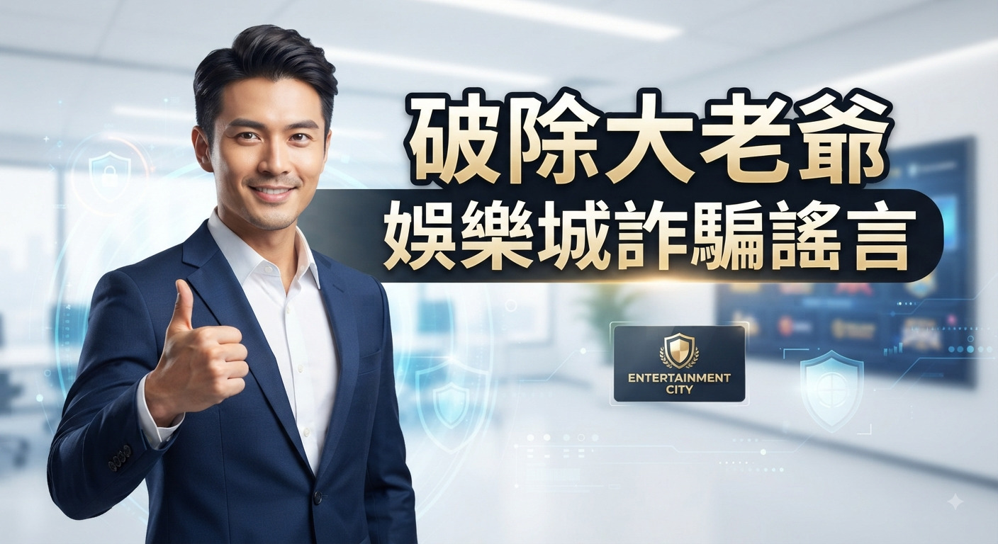 圖片顯示一位專業人士在現代辦公環境中展示自信的姿勢, 標題文字為「破除大老爺娛樂城詐騙謠言」。